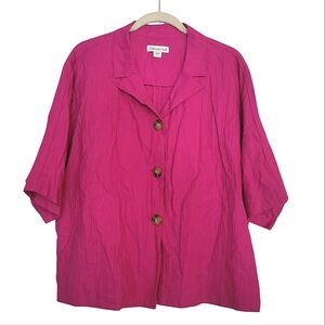 SALE NWT Coldwater Creek Fuschia Pink Crinkle Button Up Jacket Linen Cotton 14